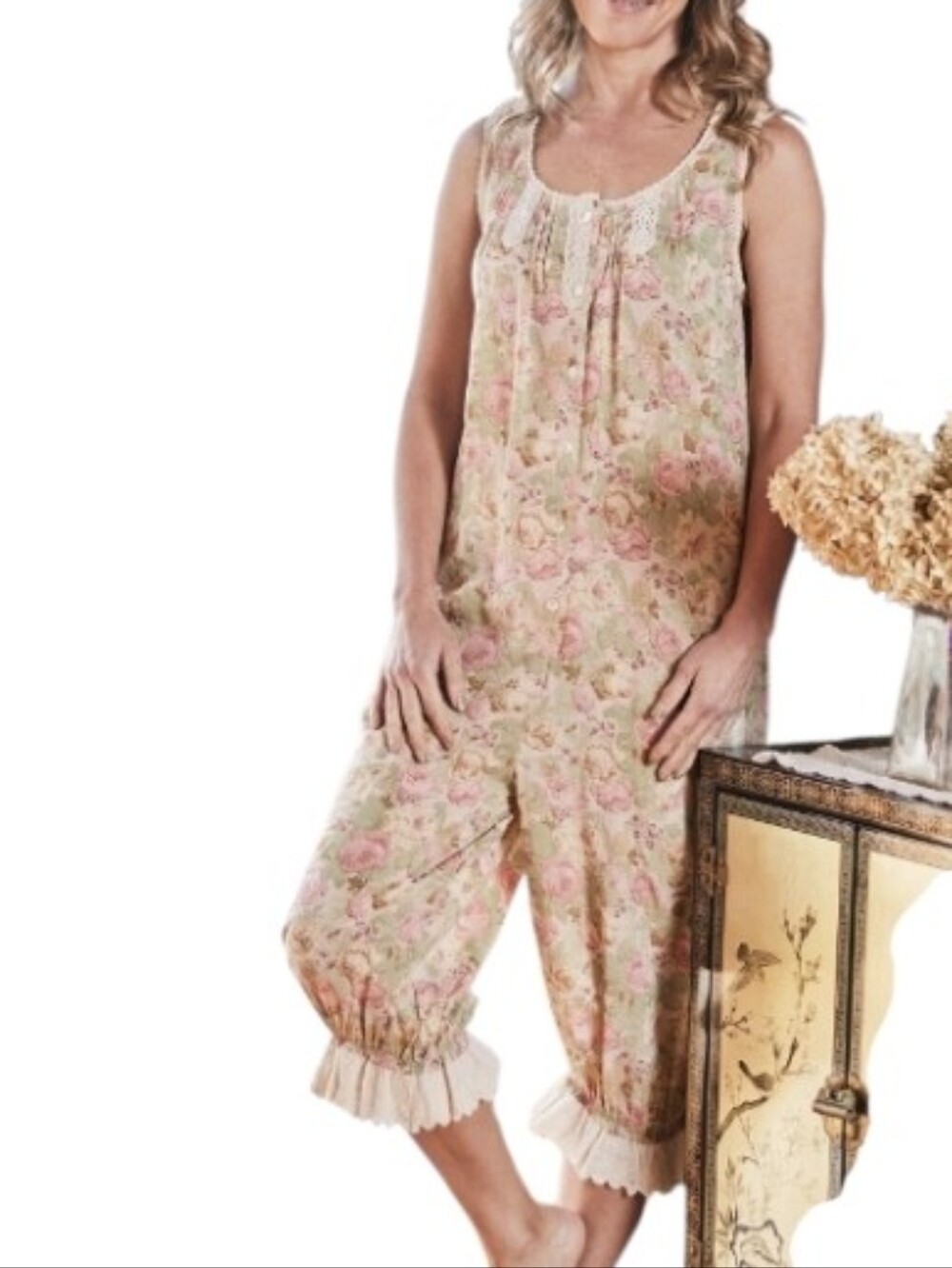 April Cornell Vintage Cottage Camaloon Romper Size Extra Small In EUC